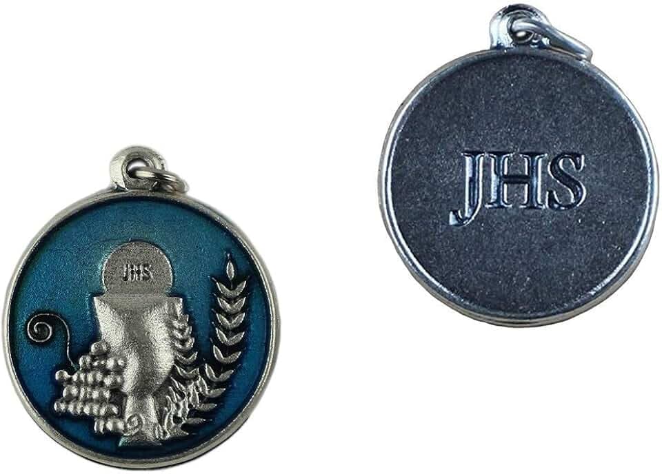 Eurofusioni Medaglia Calice IHS Azzurra - Prima Comunione - Placcato Argento - 10 Pezzi