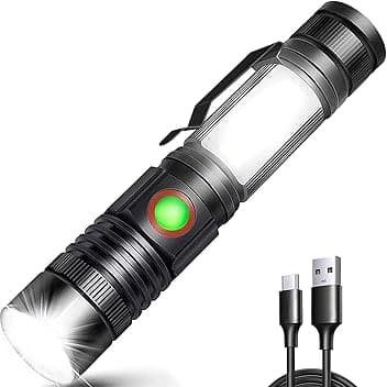REHKITTZ Torcia LED 2000 Lumen Super Luminosa, 2500 mAh USB Ricaricabile ad Alta Capacità Portatile e Regolabile Torcia Potente, con Base Magnetica e Luce di Lavoro COB(Confezione da 1)