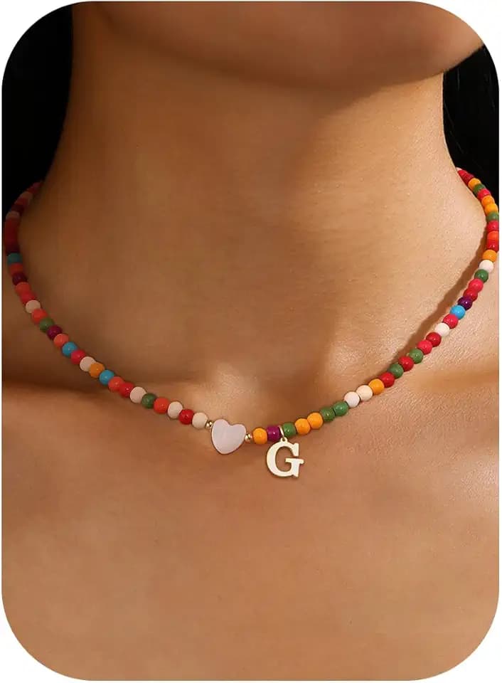 Chriscoco Collana Bambina Donna Particolari, Collana con Iniziale, Regalo Compleanno per Ragazza e Donna, Collana Personalizzato con Perline Colorate e Ciondolo con Lettera, Regali Donna