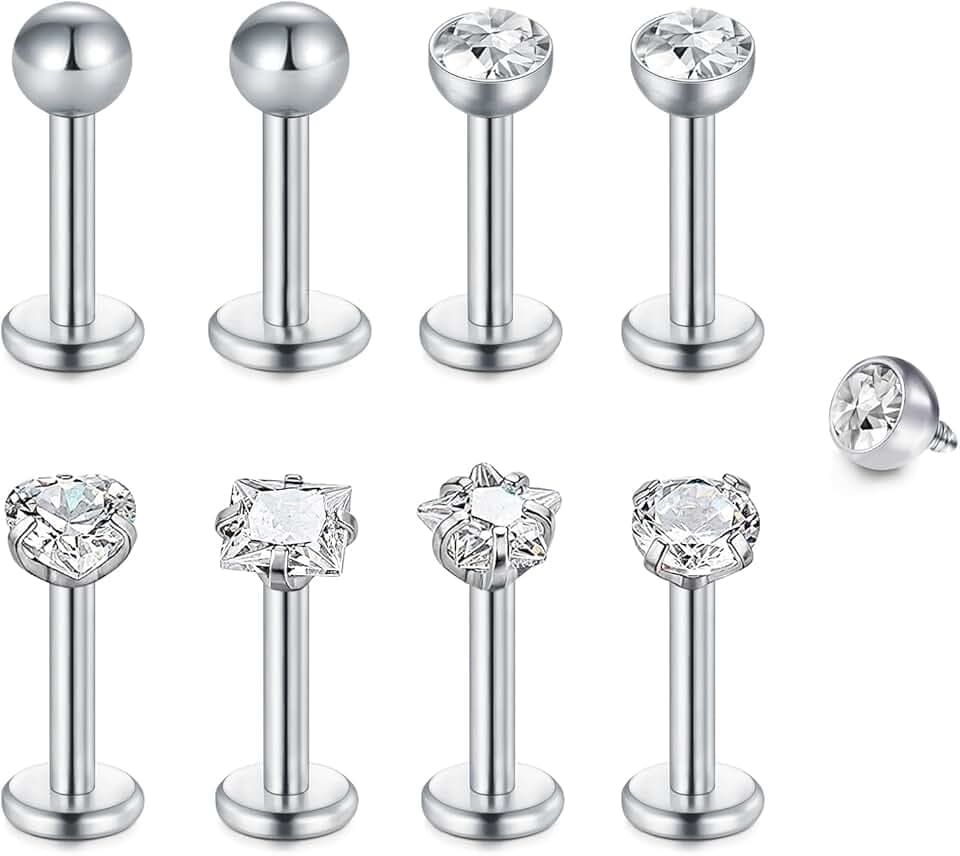 WillTen 8 piercing per trago, helix, piercing per labbra, 16 g, trago, helix, piercing in oro argento, medusa, piercing in acciaio chirurgico, orecchio, helix, conch