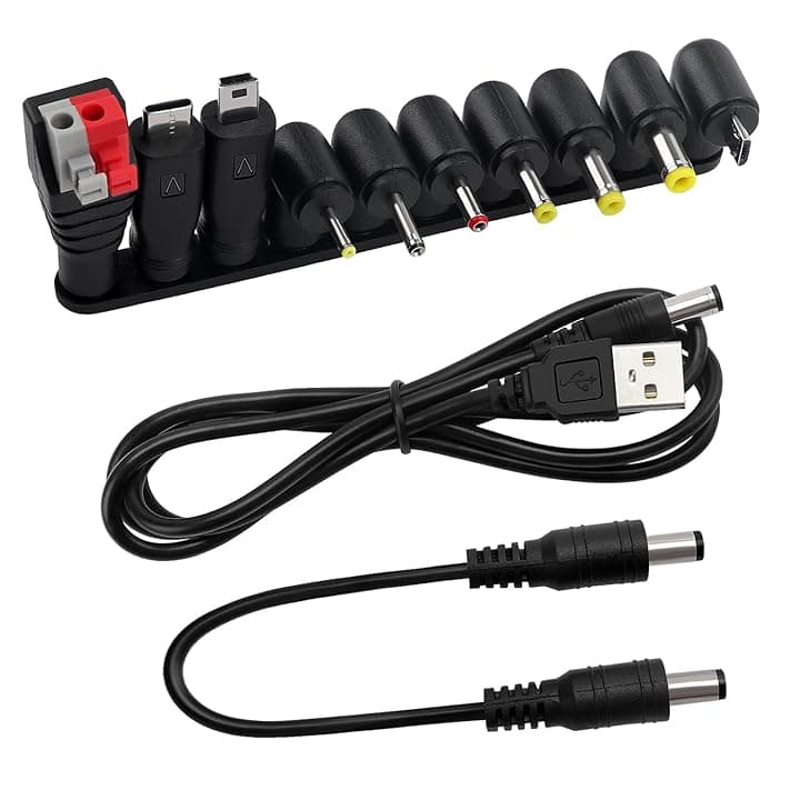10 Pezzi Adattatore di Alimentazione DC Universale, KUOQIY 5.5x2.1 mm Femmina a Maschio Adattatore Jack Connettore, DC Barrel Connettore Tips con 2 Pezzi Cavo, per Ventilatori, Router