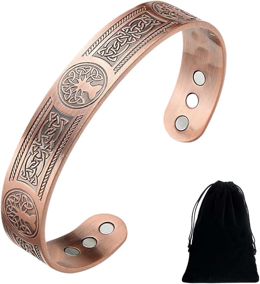 JAWUZ 1 pezzi Braccialetti Magnetici in Rame Massiccio Braccialetto Regolabile Magnetico Albero della vita con Magneti in Rame per Uomo Donna