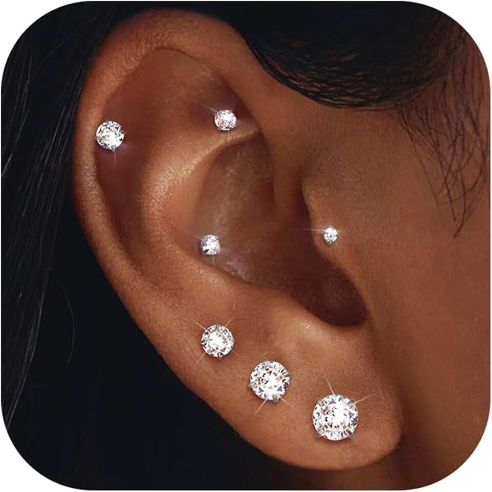 YADOCA 7 Paia Orecchini a Bottone in Acciaio Inossidabile Cubico Zirconia Cartilagine Orecchio per Donna Uomo 2-8mm ClimeCo Certified