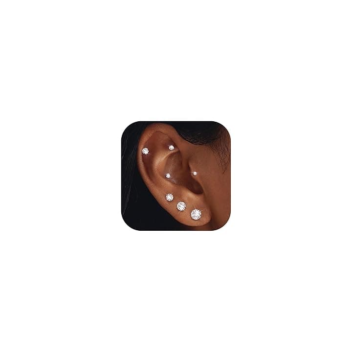 YADOCA 7 Paia Orecchini a Bottone in Acciaio Inossidabile Cubico Zirconia Cartilagine Orecchio per Donna Uomo 2-8mm ClimeCo Certified