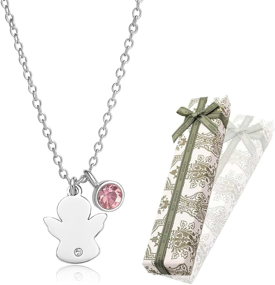 PYEUIFT Collana Angelo Custode in Or rose, Collana con ciondolo Angelo, regali di battesimo, comunione e compleanno per ragazze e bambini（Con scatola regalo
