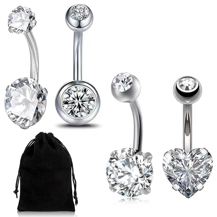 4pz Piercing Ombelico Acciaio, Piercing Ombelico Anello, Anello con Ombelico Argento, Ombelico Bar Gioielli Piercing, Ombelico Barra Piercing Pancia, Bar Lungo Ombelico Barbell, Ventre Anello Piercing