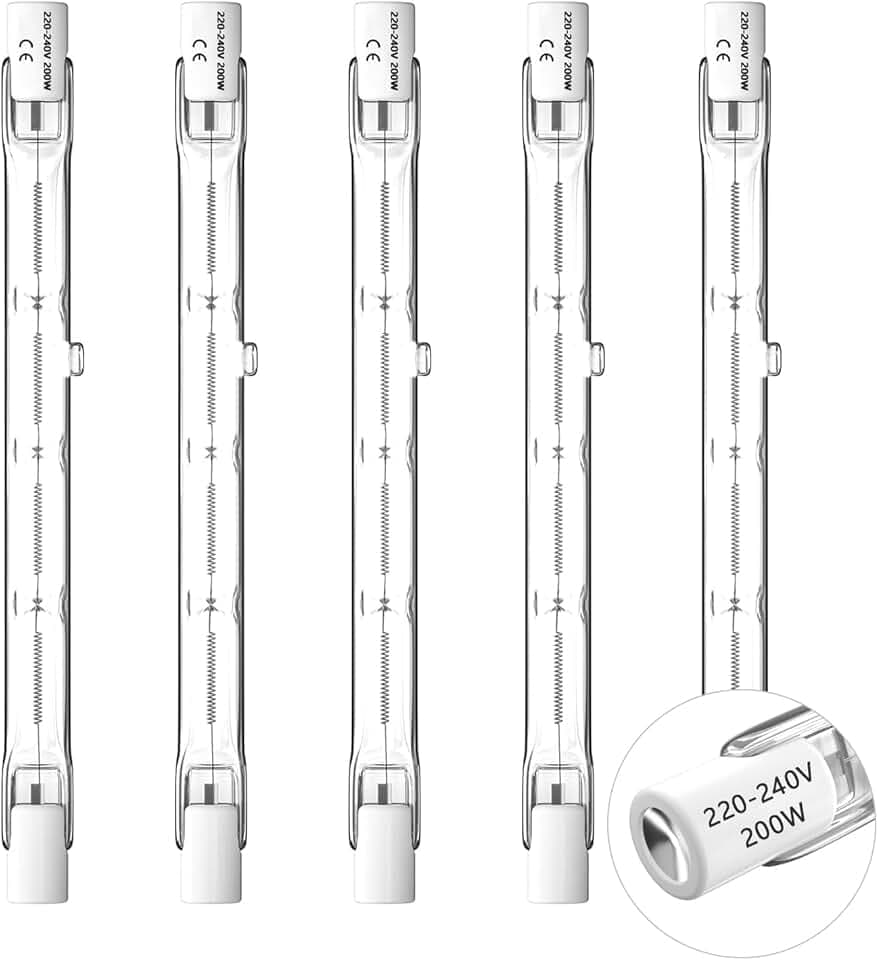 Lampadina R7S 5 pezzi lampadine alogene R7S T3 118mm 200W 220V-240, lampadina alogena di tipo J, 4650LM bianco caldo 3000K, adatta per lampade da terra e stradali