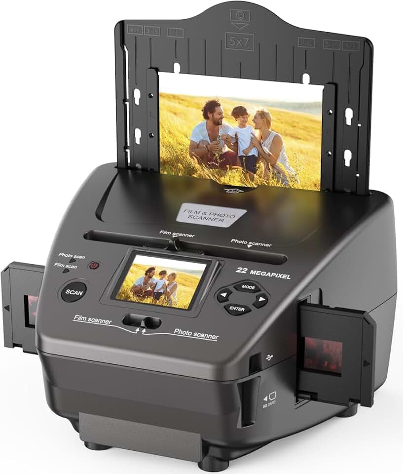 Scanner per film e foto 4 in 1 con scheda SD da 8 GB, digitalizzato 35 mm/135 negativi, diapositive, foto e biglietti da visita per 22 MP JPG, 2,4" LCD, senza PC necessario (porta USB)