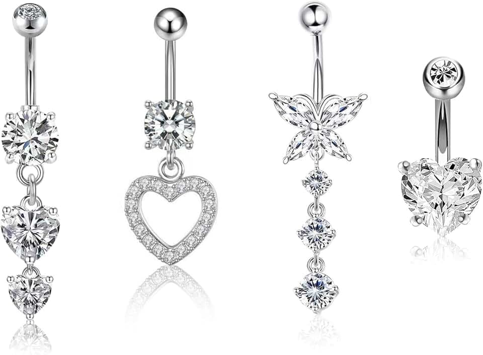 SZSMW 4 Pezzi Piercing Acciaio Chirurgico - Piercing Ombelico Pendente - Ombelico Anello - Adatto Per L'Abbinamento con Costumi da Bagno,Bikini,Mini Gonne,Design Unico,Alla Moda e Bello