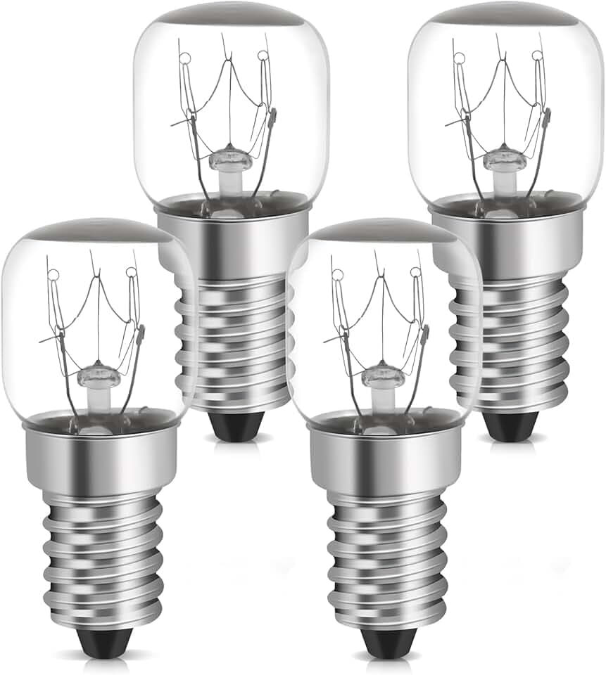 YIIFELL 4 Pezzi lampadine per forno E14 15W,Luce Calda 2700K,Resistente al Calore Fino a 300 Gradi forno a microonde, frigorifero,Classe di efficienza energetica G [Classe di efficienza energetica A]
