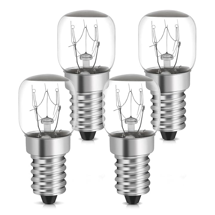 YIIFELL Lampadine per Forno E14 15W 4 Pezzi,Luce Calda 2700K,Resistente al Calore Fino a 300 Gradi forno a Microonde, Frigorifero [Classe di efficienza energetica G] Etichetta Energetica