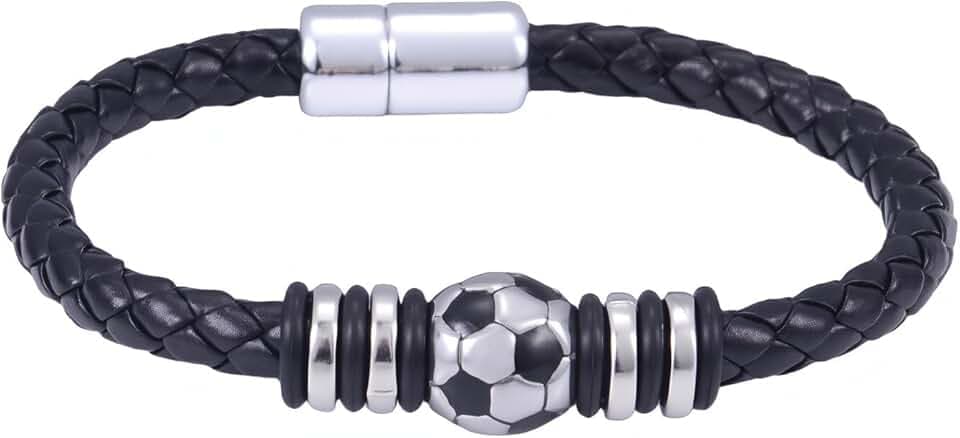 LOMSUXA Bracciale Ragazzo Calcio Regalo Bambino Maschio 7.5 Pollici, Braccialetto Sportivo Idea Regalo Prima Comunione Maschio, Cresima e Compleanno per Ragazzi 8-14 Anni, Accessorio Calcio per Figlio