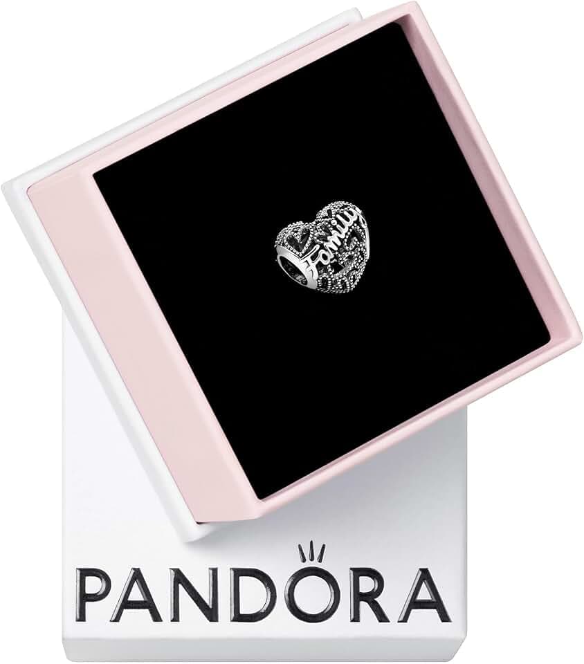 PANDORA Catena di sicurezza e charm cuore con scritta Family