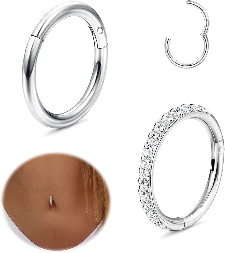 Diamday 2 Pezzi 14G Piercing Ombelico Acciaio Chirurgico per Donna Ombelico Piercings Pendenti Anello Farfalla Cuore Stella Trago Piercings Argento Corpo Piercing Gioielli Oro ClimeCo Certified