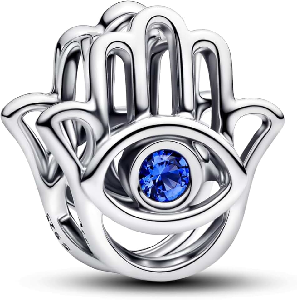 PANDORA Moments 794062C01 - Charm a forma di mano di Fatima in argento sterling con cristalli artificiali, compatibile Moments
