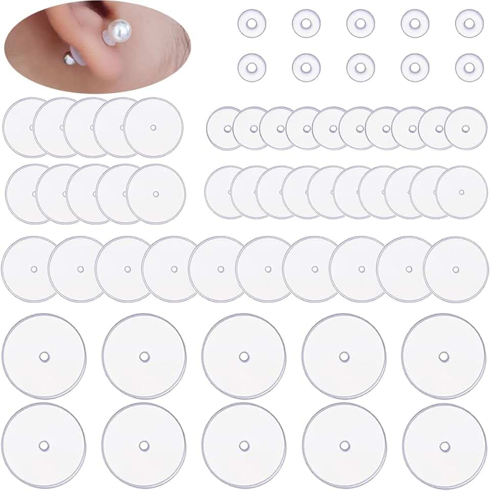 AFCJLTO 60 pezzi dischetti silicone piercing,Orecchini Silicone Posteriori a disco,dischi in silicone per orecchini,Stabilizzare Gli Orecchini,per Supporto del Lobo Orecchio- 6 Dimensioni