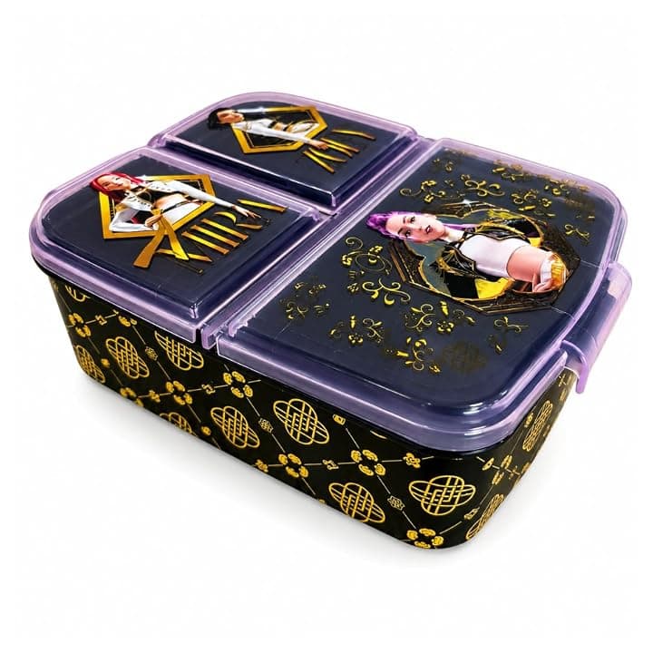 Stor Porta Merenda K Pop Demon Hunters Rumi, Mira e Zoey, Licenza Ufficiale, Lunch Box Bambini con 3 Scomparti, Senza BPA, per Bambine, Scuola e Asilo, 17x14x5 cm