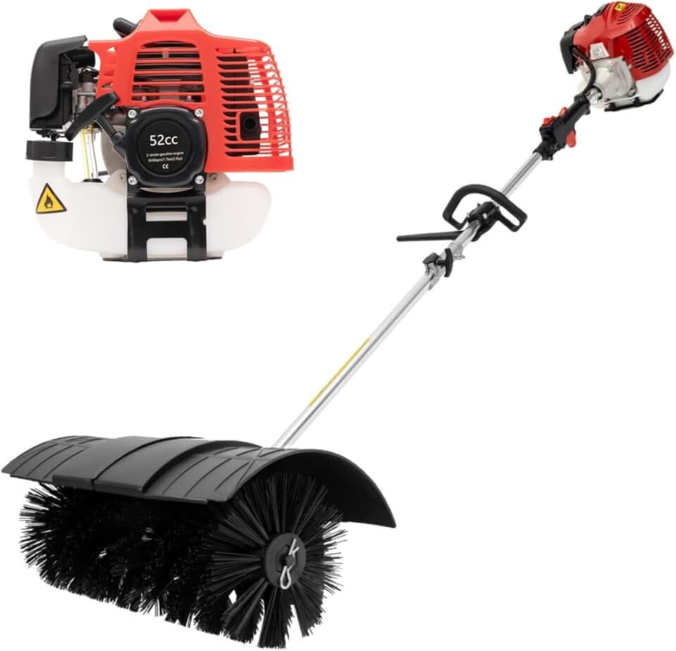 52 CC Spazzaneve a benzina, motore a benzina 2 tempi da 2,3 CV, spazzola motorizzata, spazzatrice manuale per la pulizia di prato, foglie, erba sintetica, erba e ghiaia