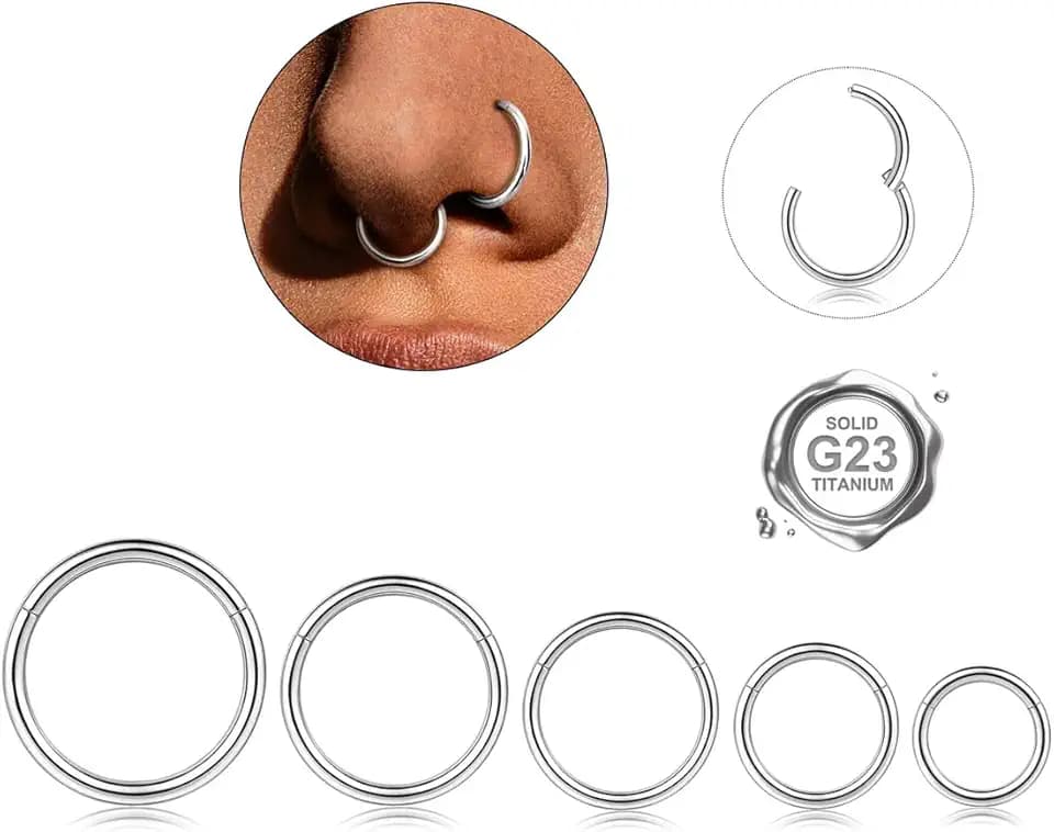 YADOCA 5 Pezzi G23 Piercing Naso Cerchio Titanio Septum Piercing Ipoallergenico 20G/18G/16G Piercings Naso Anello Conch Helix Tragus Piercings Orecchio per Donna Uomo 6-10mm