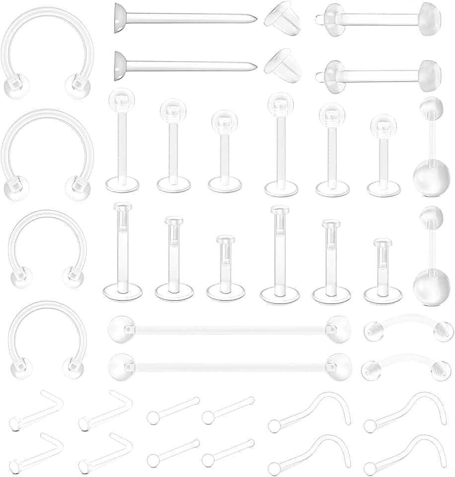 Voarge Voarge 14/16G Chiaro Tragus Naso Retainer Cartilage Helix Daith, Piercing Bioflex Acrilico Plastica Retainers, Labbro Setto Helix Silicone Barra Lingua Capezzolo Tragus