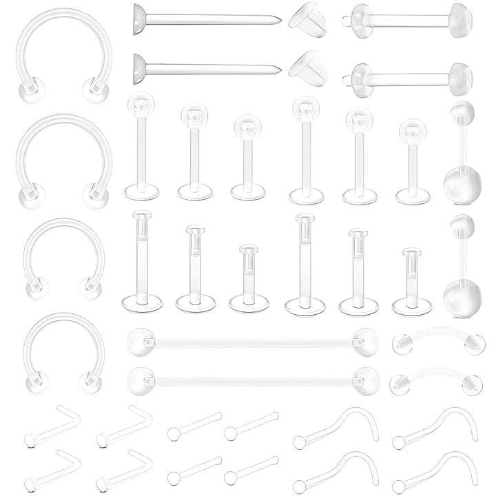 Voarge Voarge 14/16G Chiaro Tragus Naso Retainer Cartilage Helix Daith, Piercing Bioflex Acrilico Plastica Retainers, Labbro Setto Helix Silicone Barra Lingua Capezzolo Tragus