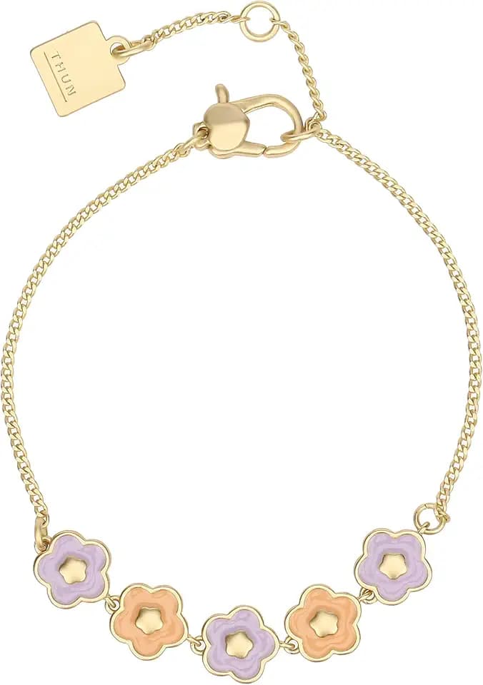 THUN THUN - Bracciale con fiori smaltati - metallo, vetro, resina - Collezione Dedicato a te - 16 + 3 cm