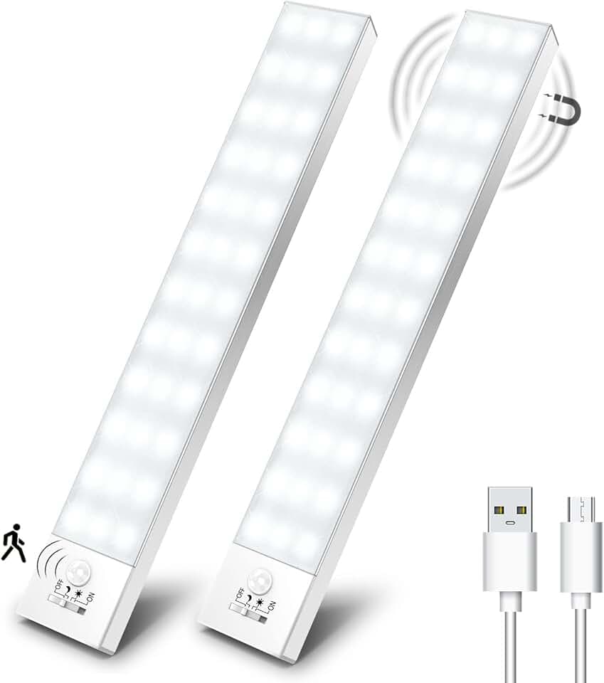 OUILA Luce Armadio LED con Sensore di Movimento Luci Notturna 36 LED 4 Modalità Lampada Guardaroba Luce da Esposizione 1000mAh USB Ricaricabile Cucina, Scale, Corridoio, Garage - 23cm*2 Pezzi