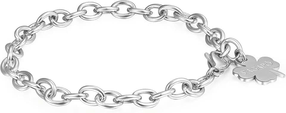 S’AGAPÕ S'Agapõ Bracciale Donna, Bracciale Componibile in Acciaio con Simbolo Quadrifoglio | Collezione Happy - SHAC56