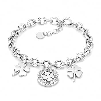 SAGA GIOIELLI Bracciale Donna Stella Cuore Quadrifoglio Albero Della Vita Portafortuna Acciaio