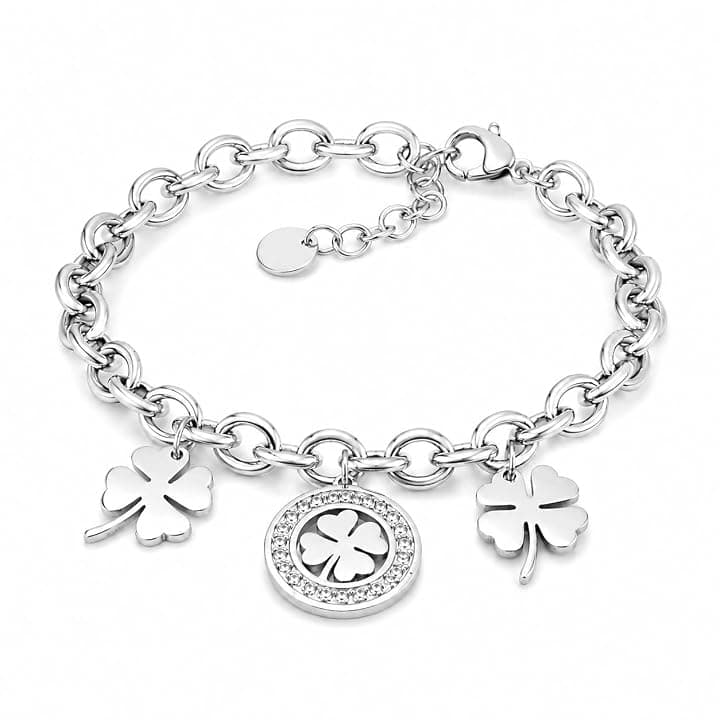 SAGA GIOIELLI Bracciale Donna Stella Cuore Quadrifoglio Albero Della Vita Portafortuna Acciaio