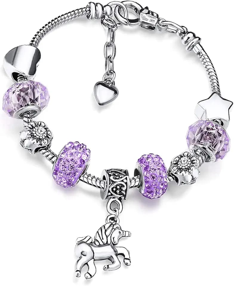 Deolven Braccialetti per Bambini con Unicorno, Braccialetto in Cristallo Scintillante Rosa per Ragazze Bracciale per Compleanno Bambina da 6-12 anni