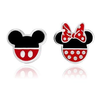 Disney Orecchini a perno non corrispondenti, Topolino e Minnie, Paperino e Paperina, placcati in argento