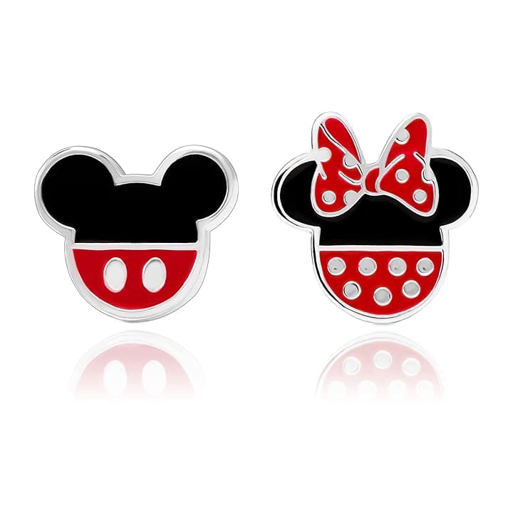 Disney Orecchini a perno non corrispondenti, Topolino e Minnie, Paperino e Paperina, placcati in argento