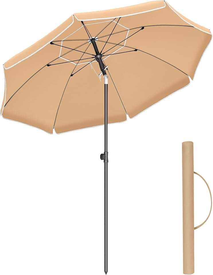 SONGMICS Ombrellone da Spiaggia, Ombrellone da Giardino con Protezione UPF 50+, Inclinabile, Portatile e Antivento, Stecche in Fibra di Vetro, Borsa da Trasporto