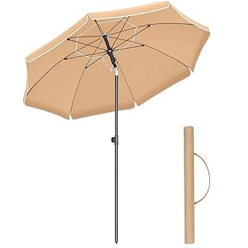 SONGMICS Ombrellone da Spiaggia, Ombrellone da Giardino con Protezione UPF 50+, Inclinabile, Portatile e Antivento, Stecche in Fibra di Vetro, Borsa da Trasporto