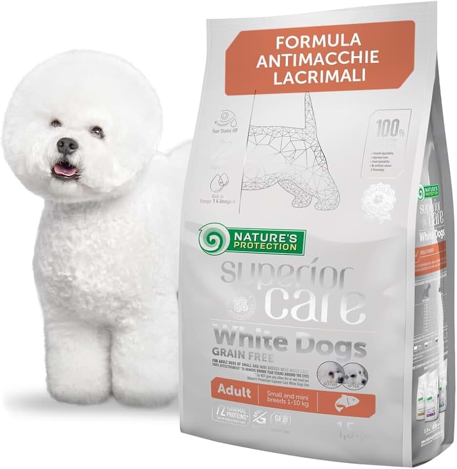Nature's Protection Superior Care White Dogs - Cibo Secco Ipoallergenico per Cani Adulti di Taglia Piccola, Salmone, Riduce le Macchie di Lacrime, 1,5 kg