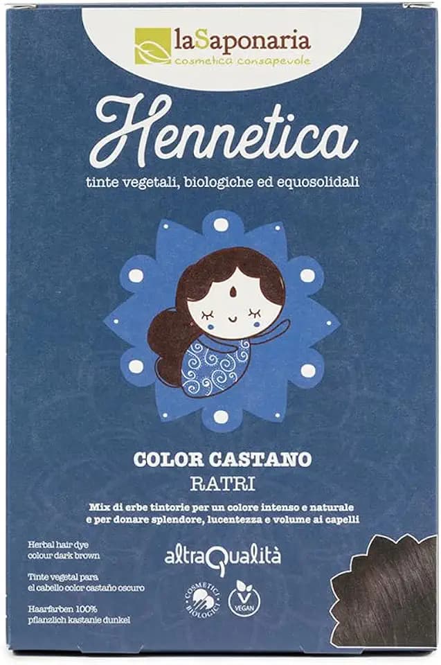La Saponaria | Hennetica Tinta Vegetale, Mix di erbe tintorie per un colore intenso e naturale, Effetto volumizzante, Vegano, Equosolidale, 100 gr (castano oscuro, 100 g)