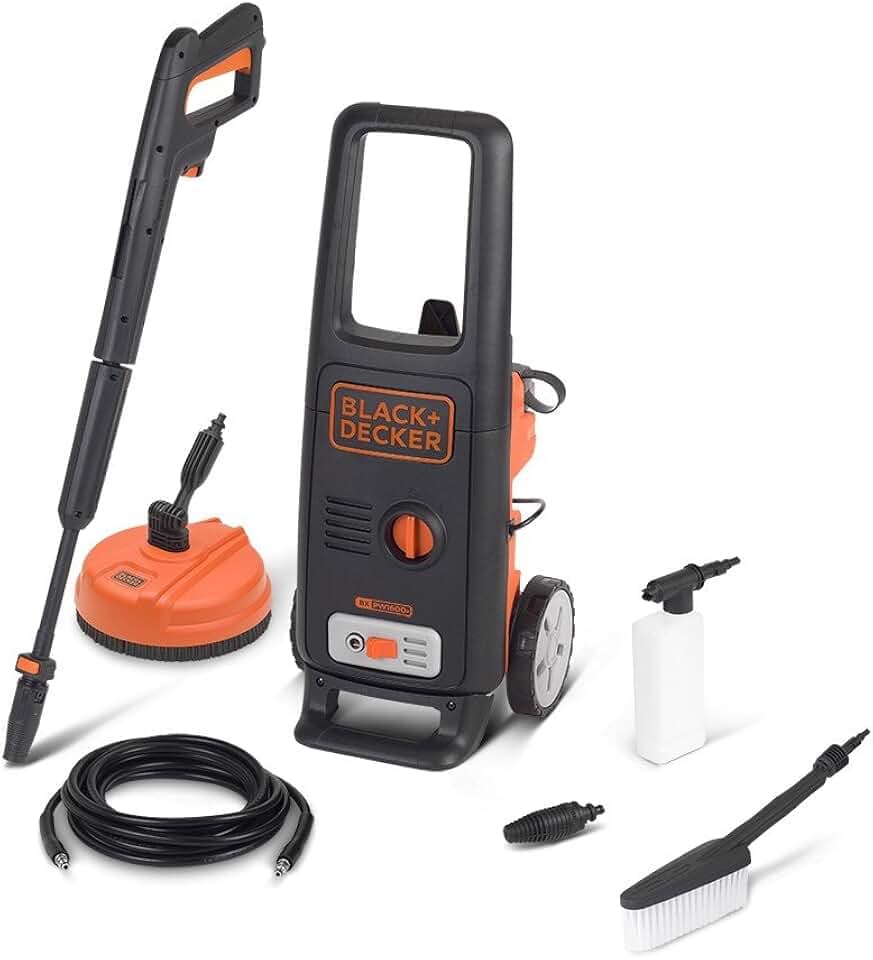 BLACK+DECKER Idropulitrice ad Alta Pressione BXPW1600PE con Patio Cleaner e Spazzola Fissa (1600 W, 125 bar, 420 l/h)