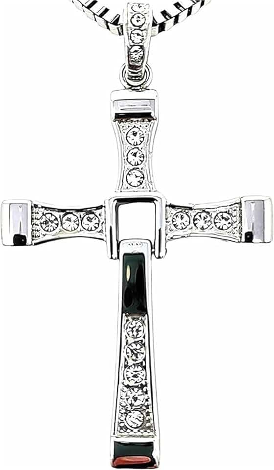 FULISONG Argento Fast And Furious Dominic Toretto Vin Diesel Collana con croce gioielli(70CM(28INS),22G(FOR BOYS))