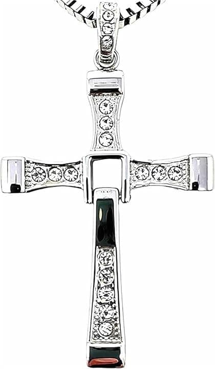 FULISONG Argento Fast And Furious Dominic Toretto Vin Diesel Collana con croce gioielli(70CM(28INS),22G(FOR BOYS))