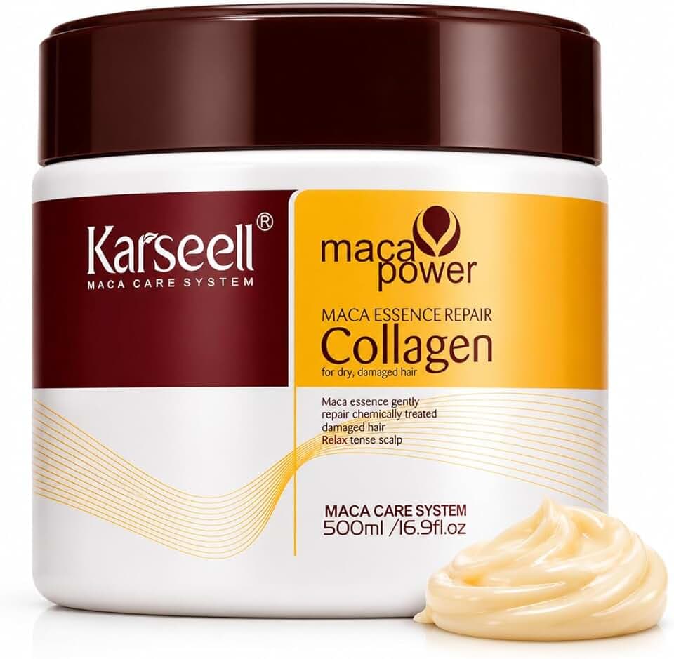 Karseell MACA CARE SYSTEM Maschera Capelli Professionale Collagene Olio Argan Cocco Avocado Cheratina Karité Ristrutturante Nutriente Idratante Anticrespo Capelli Secchi Danneggiati Rovinati 500ml