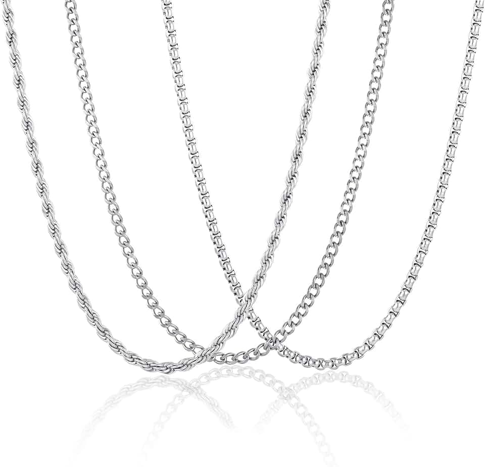 Esmoly 3 Pezzi Collana Uomo Catenina Necklace for Men Oro Argento Nero Acciaio Inossidabile Cuban Chain 45cm/50cm/55cm/60cm Regalo Uomo Ragazzo 2mm/3mm/4mm/5mm/6mm