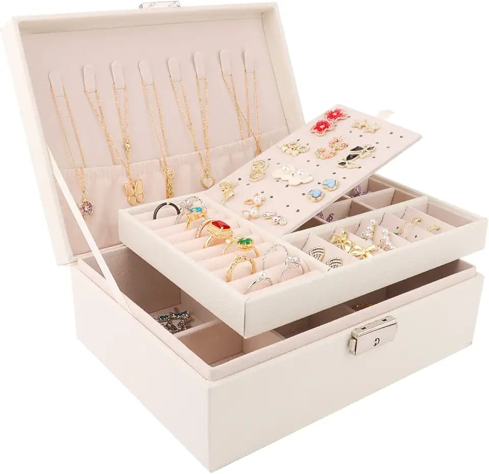 talifoca talifoca Porta Gioielli Donna, Cofanetto Portagioie Scatola Porta Gioielli da Viaggio con 2 Strati, Grande Gioielli Scatola Organizer per Anelli Bracciali Orecchini Collane