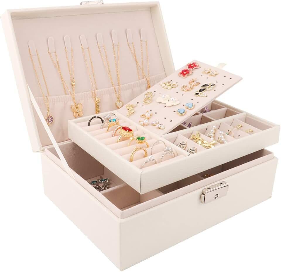 talifoca talifoca Porta Gioielli Donna, Cofanetto Portagioie Scatola Porta Gioielli da Viaggio con 2 Strati, Grande Gioielli Scatola Organizer per Anelli Bracciali Orecchini Collane