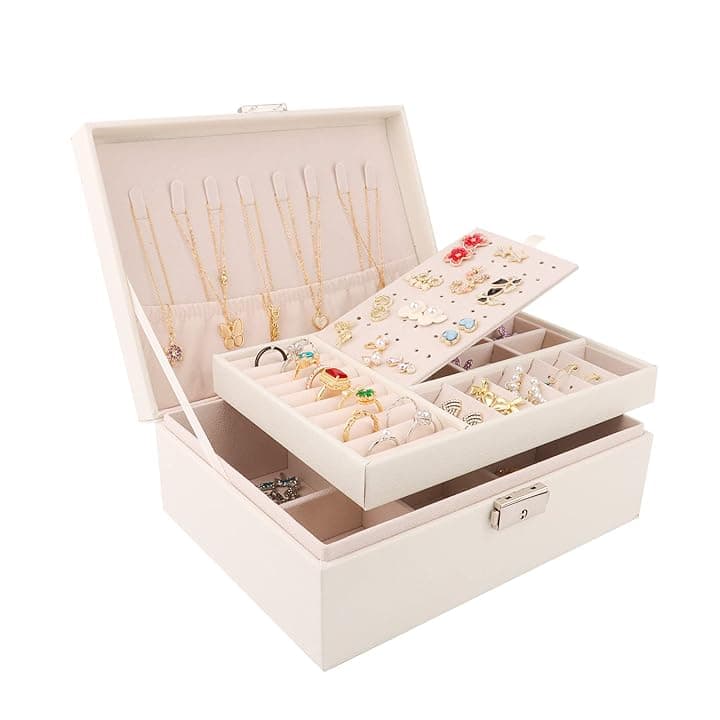 talifoca talifoca Porta Gioielli Donna, Cofanetto Portagioie Scatola Porta Gioielli da Viaggio con 2 Strati, Grande Gioielli Scatola Organizer per Anelli Bracciali Orecchini Collane