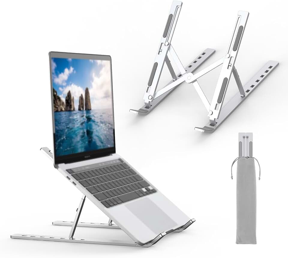 GRIFEMA GB1054 Supporto PC Portatile, Antiscivolo, Regolabile a 6 Angolazioni, Supporto per Laptop Compatibile con Laptop da 10-17 Pollici e Tablet - Argento Global Recycled Standard