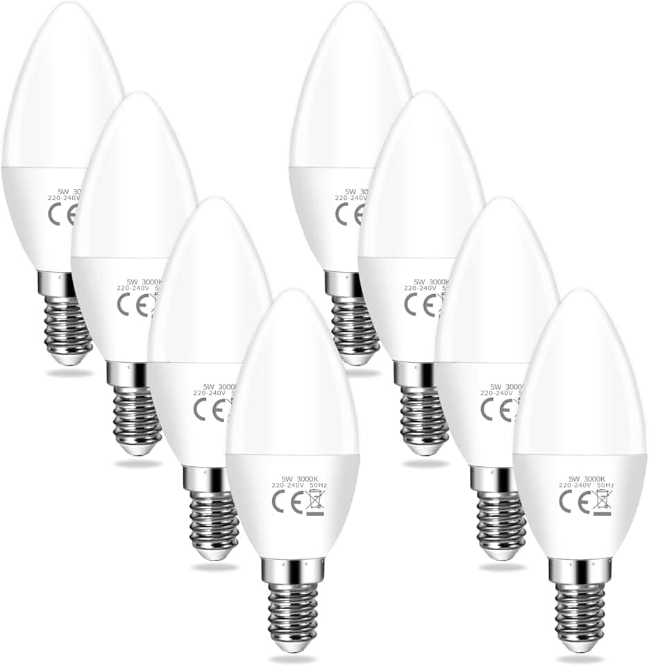 Lampadine LED E14, Lampadina E14 Luce Calda 3000K 5W (Equivalenti A 40w) 400LM 3000K 220-240V, Angolo A Fascio 220 °, Non Dimmerabile, Per Soggiorni, Corridoi, Camere Da Letto,8 Pezzi (Luce Calda)