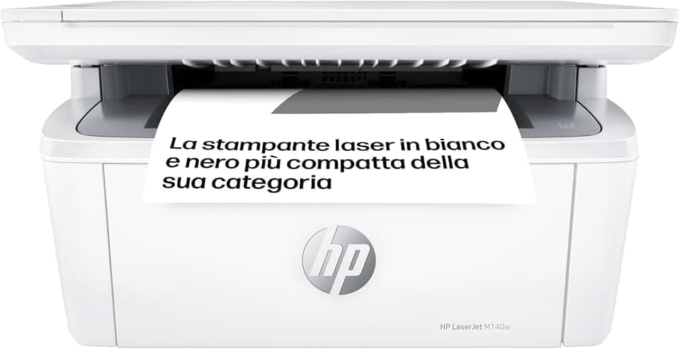 HP LaserJet M140w 7MD72F, Stampante Multifunzione Laser A4, Monocromatica, Stampa Fronte e Retro Manuale in Bianco e Nero, 20 ppm, Wi-Fi, Smart, Bianca Blue Angel