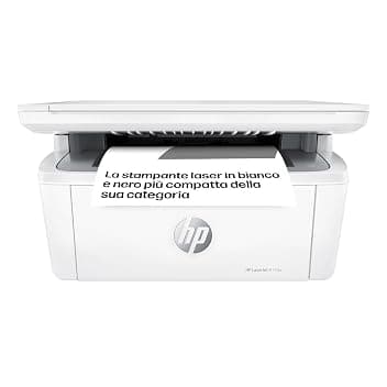 HP LaserJet M140w 7MD72F, Stampante Multifunzione Laser A4, Monocromatica, Stampa Fronte e Retro Manuale in Bianco e Nero, 20 ppm, Wi-Fi, Smart, Bianca Blue Angel