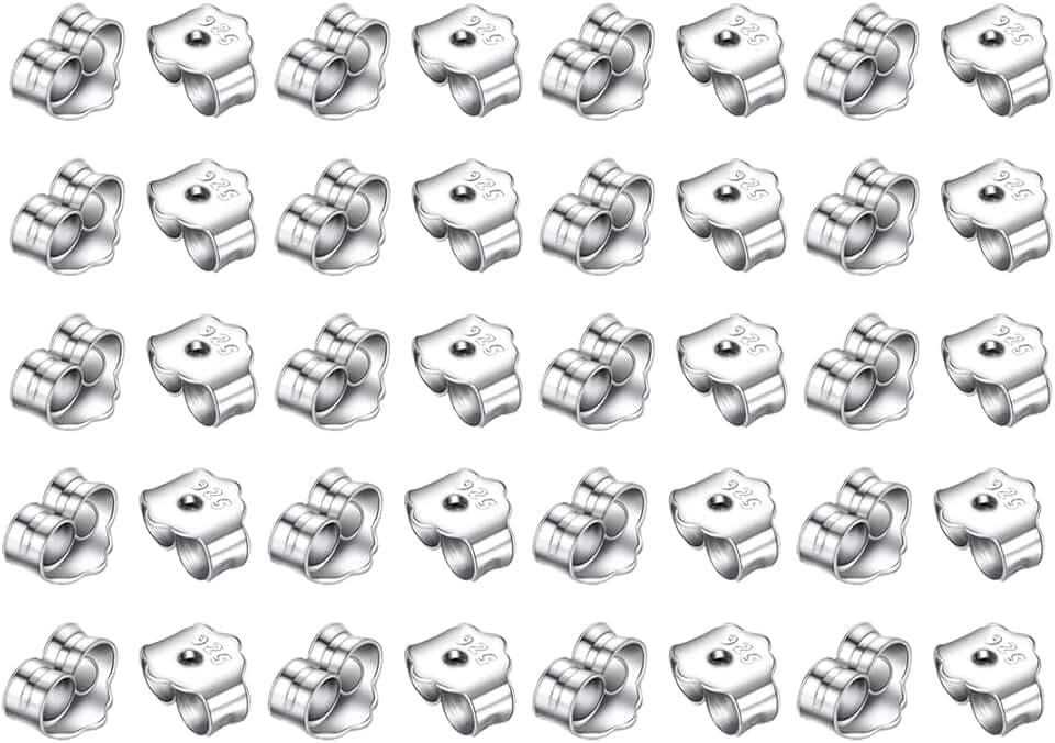 PLABBDPL PLABBDPL 20 Pezzi Chiusure per Orecchini Anallergici Tappo Orecchini Argento Sterling 925 Sicurezza Ferma Orecchino Farfalla per Pesanti Orecchini Gioielli Bianco K Tono